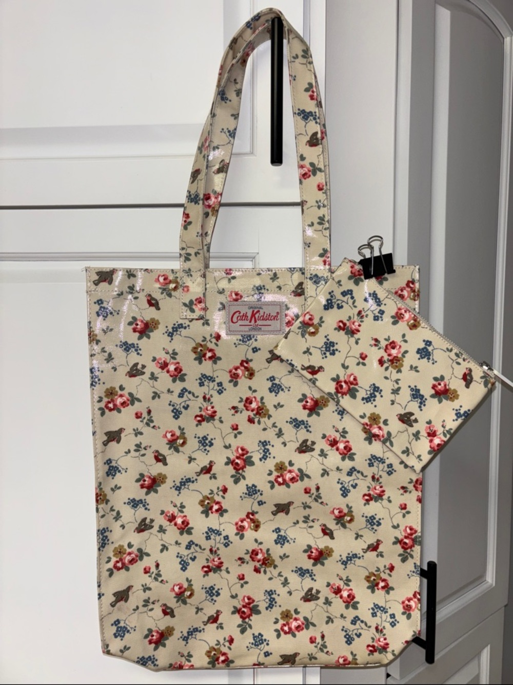 New CATH KIDSTON Birds & Floral Coated Cotton Tote Bag & Zip Pouch